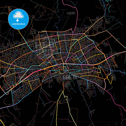 Adıyaman, Adıyaman, Turkey, colorful city map on black background