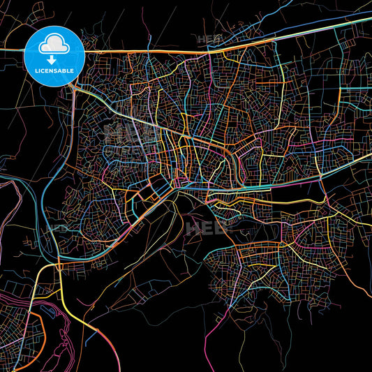 Kırıkkale, Kırıkkale, Turkey, colorful city map on black background
