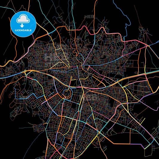 Uşak, Uşak, Turkey, colorful city map on black background