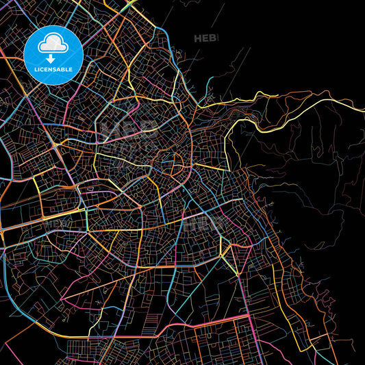 Aksaray, Aksaray, Turkey, colorful city map on black background