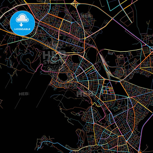 Afyon, Afyon, Turkey, colorful city map on black background
