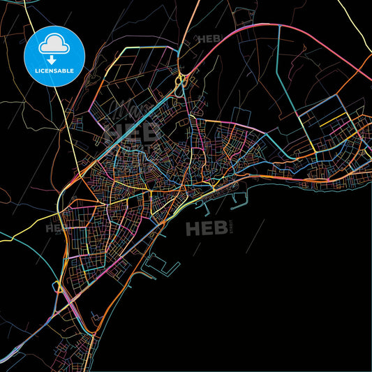 Tekirdağ, Tekirdağ, Turkey, colorful city map on black background