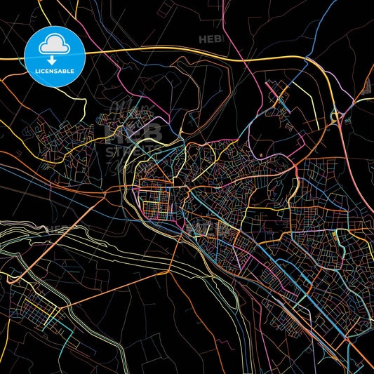 Edirne, Edirne, Turkey, colorful city map on black background