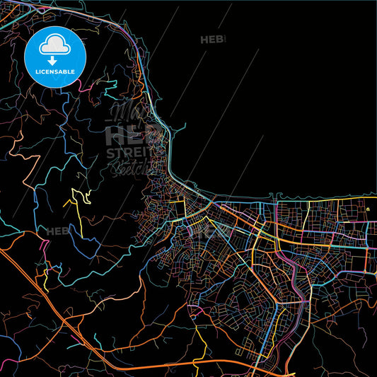 Ordu, Ordu, Turkey, colorful city map on black background