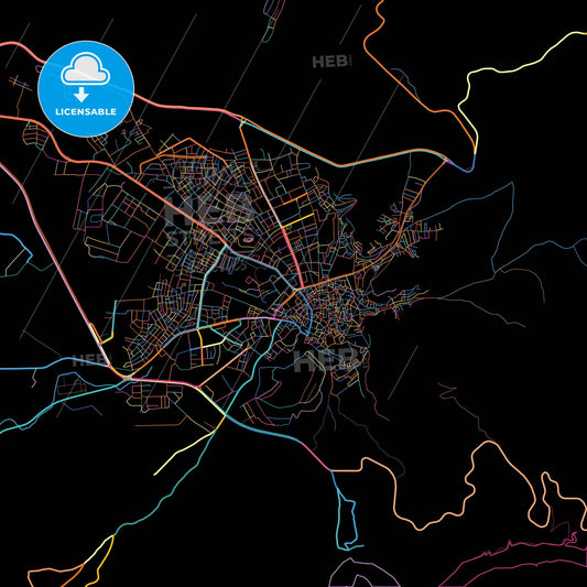 Siirt, Siirt, Turkey, colorful city map on black background