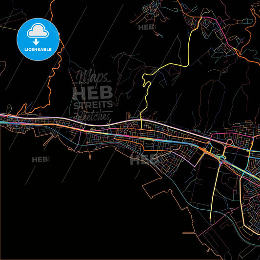 Körfez, Kocaeli, Turkey, colorful city map on black background