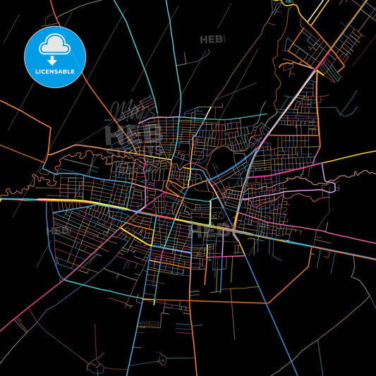 Kızıltepe, Mardin, Turkey, colorful city map on black background