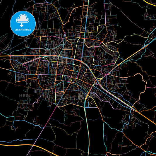 Düzce, Düzce, Turkey, colorful city map on black background