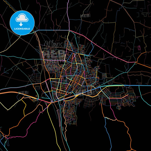 Turgutlu, Manisa, Turkey, colorful city map on black background