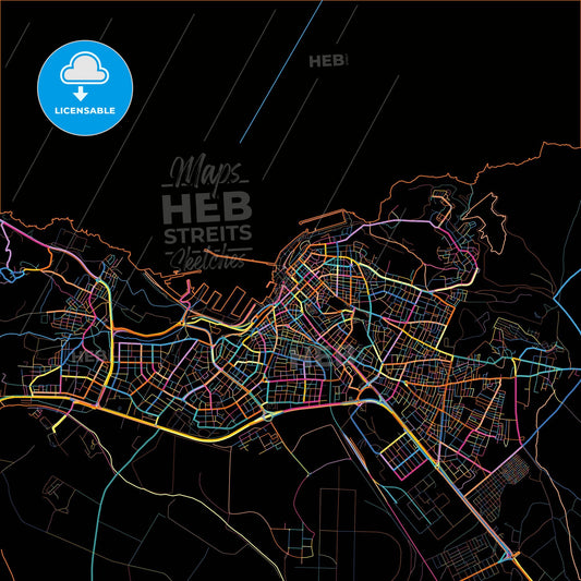 Bandırma, Balıkesir, Turkey, colorful city map on black background
