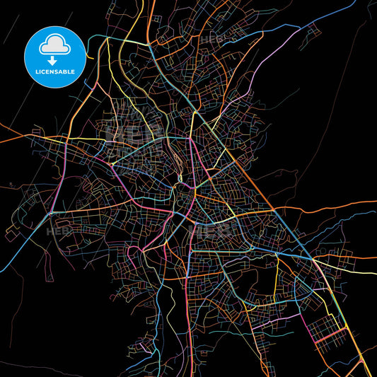 Kırşehir, Kırşehir, Turkey, colorful city map on black background