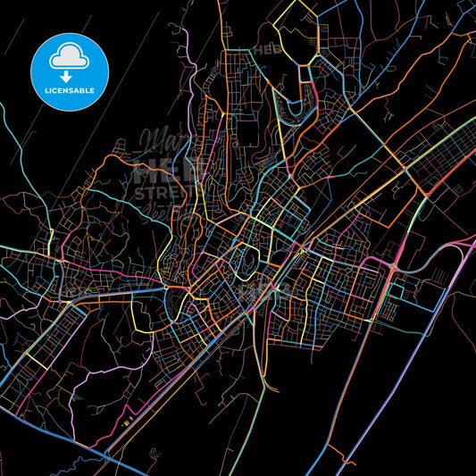 Niğde, Niğde, Turkey, colorful city map on black background