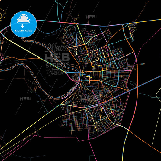 Ceyhan, Adana, Turkey, colorful city map on black background
