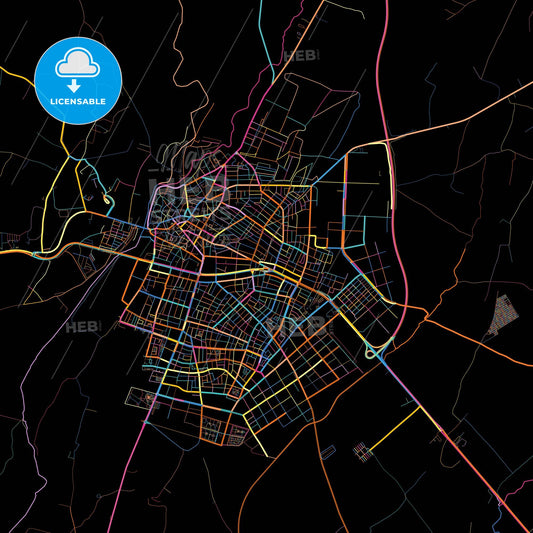 Lüleburgaz, Kırklareli, Turkey, colorful city map on black background