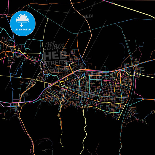 Salihli, Manisa, Turkey, colorful city map on black background