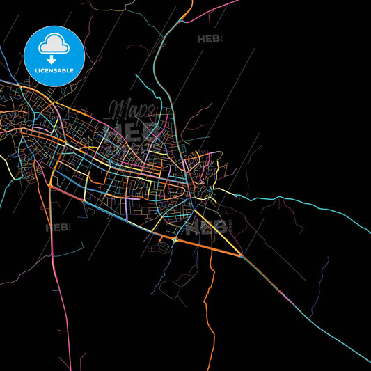 Midyat, Mardin, Turkey, colorful city map on black background