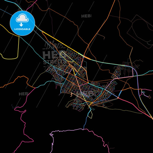 Alaşehir, Manisa, Turkey, colorful city map on black background