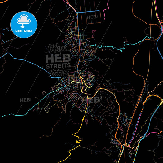 Bilecik, Bilecik, Turkey, colorful city map on black background