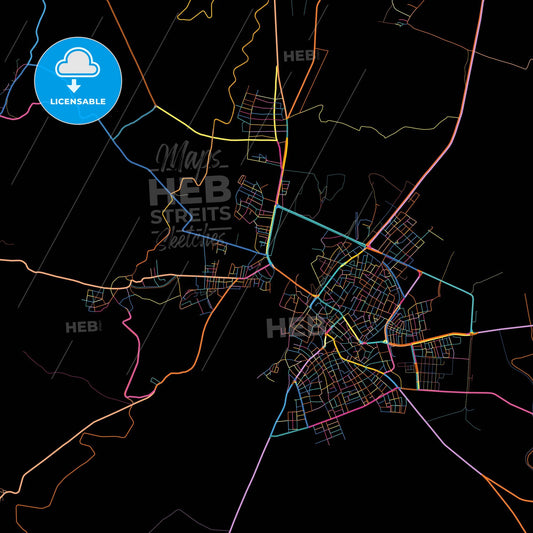 Gönen, Balıkesir, Turkey, colorful city map on black background