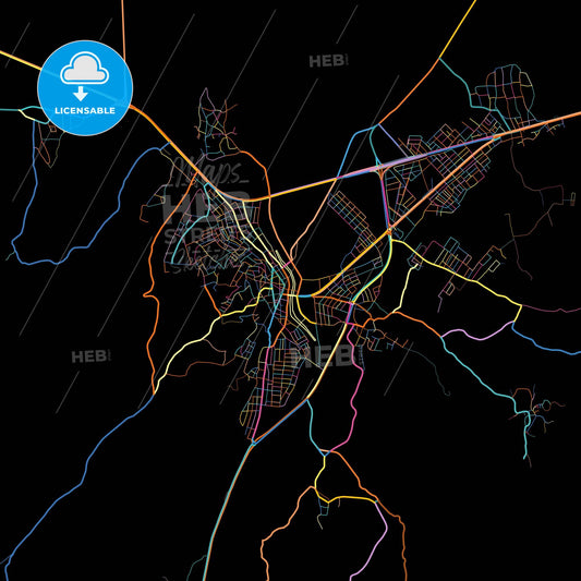 Biga, Çanakkale, Turkey, colorful city map on black background