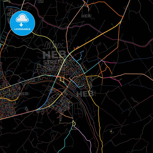 Burhaniye, Balıkesir, Turkey, colorful city map on black background