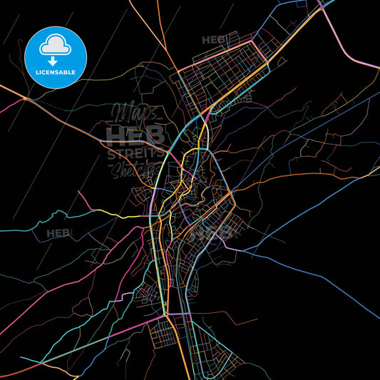 Bor, Niğde, Turkey, colorful city map on black background