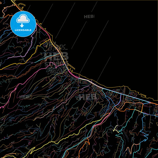 Akçaabat, Trabzon, Turkey, colorful city map on black background