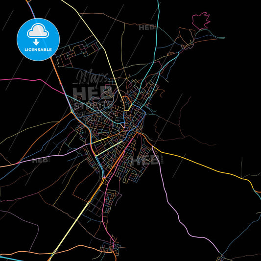 Sandıklı, Afyon, Turkey, colorful city map on black background