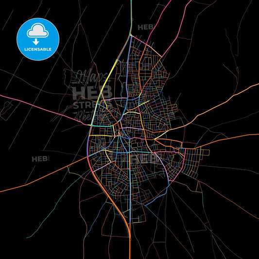 Bolvadin, Afyon, Turkey, colorful city map on black background