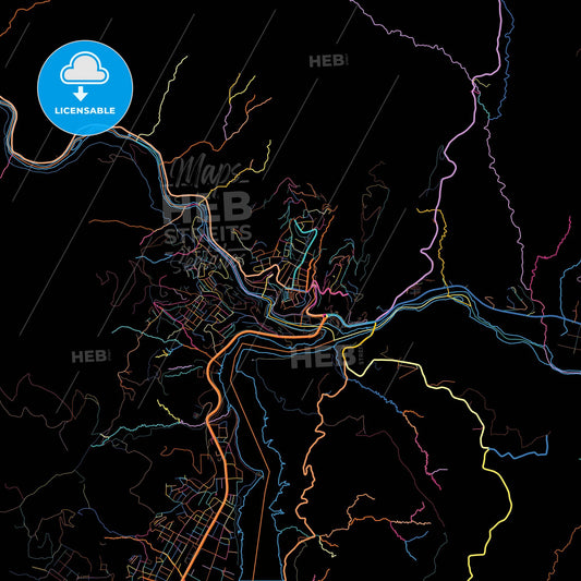 Tunceli, Tunceli, Turkey, colorful city map on black background