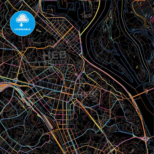 Kiev, Kiev, Ukraine, colorful city map on black background