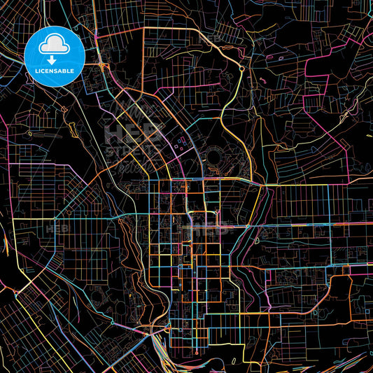 Donetsk, Donetsk Oblast, Ukraine, colorful city map on black background