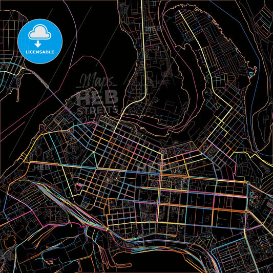 Mykolaiv, Mykolaiv Oblast, Ukraine, colorful city map on black background