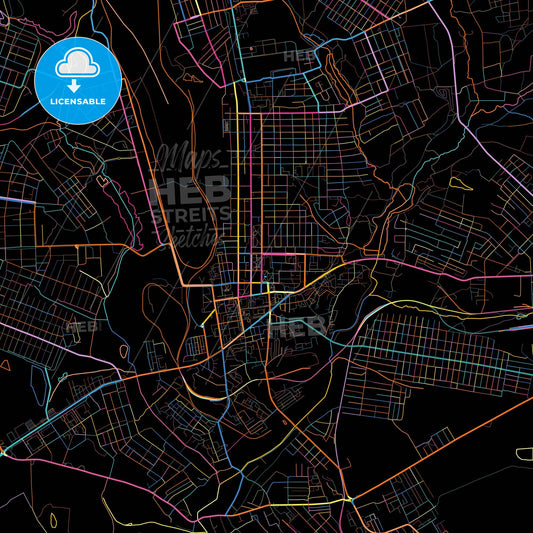 Makiivka, Donetsk Oblast, Ukraine, colorful city map on black background