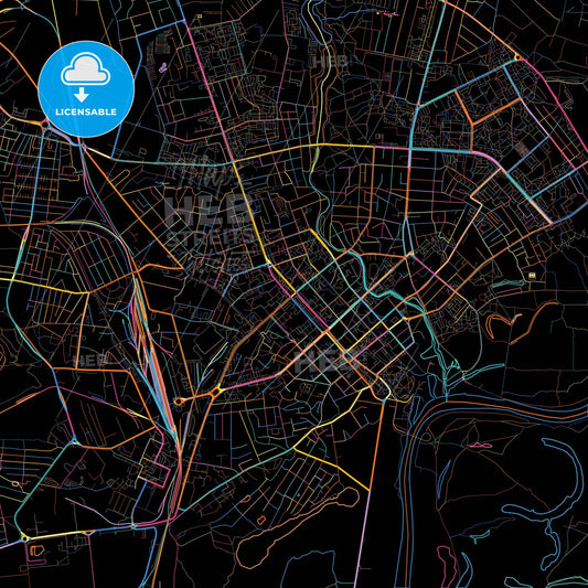 Chernihiv, Chernihiv Oblast, Ukraine, colorful city map on black background