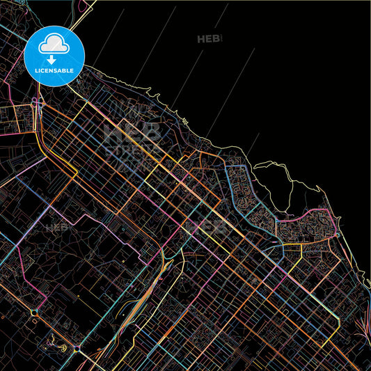 Cherkasy, Cherkasy Oblast, Ukraine, colorful city map on black background