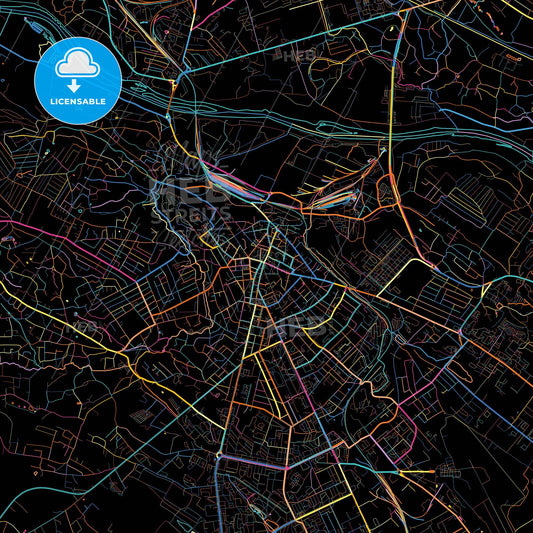 Chernivtsi, Chernivtsi Oblast, Ukraine, colorful city map on black background