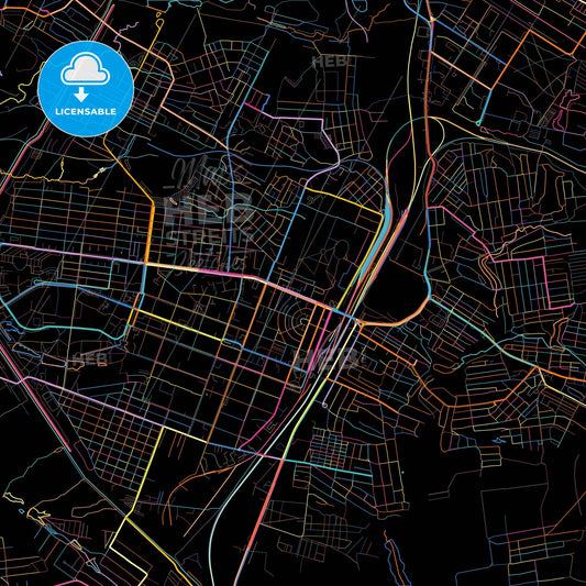 Horlivka, Donetsk Oblast, Ukraine, colorful city map on black background