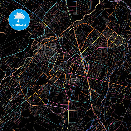 Ivano-Frankivsk, Ivano-Frankivsk Oblast, Ukraine, colorful city map on black background