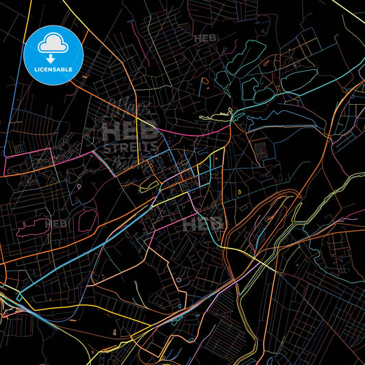 Sloviansk, Donetsk Oblast, Ukraine, colorful city map on black background