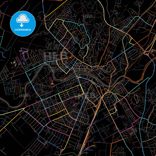 Uzhhorod, Zakarpattia Oblast, Ukraine, colorful city map on black background