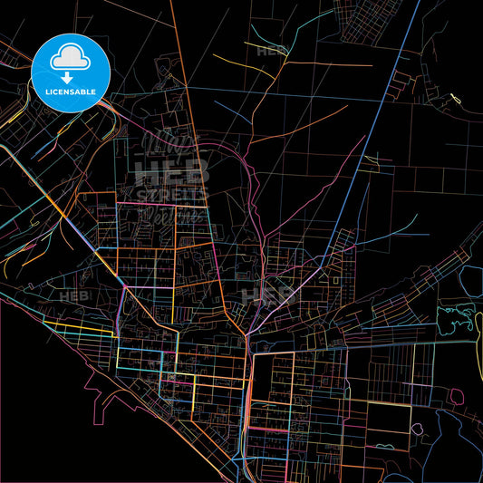 Berdiansk, Zaporizhia Oblast, Ukraine, colorful city map on black background