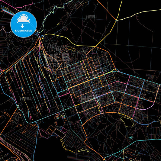 Sieverodonetsk, Luhansk Oblast, Ukraine, colorful city map on black background