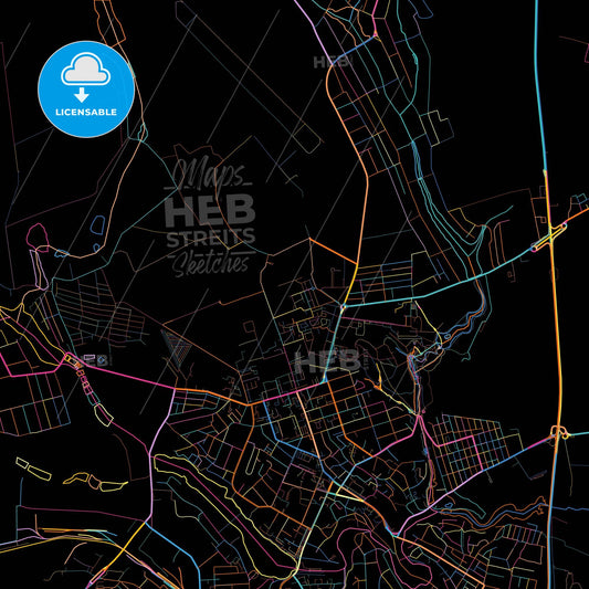 Uman, Cherkasy Oblast, Ukraine, colorful city map on black background