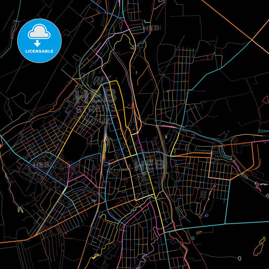 Bakhmut, Donetsk Oblast, Ukraine, colorful city map on black background