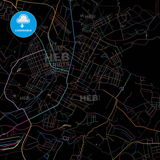 Kadiyivka, Luhansk Oblast, Ukraine, colorful city map on black background