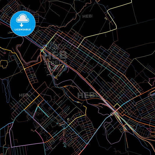 Kostiantynivka, Donetsk Oblast, Ukraine, colorful city map on black background