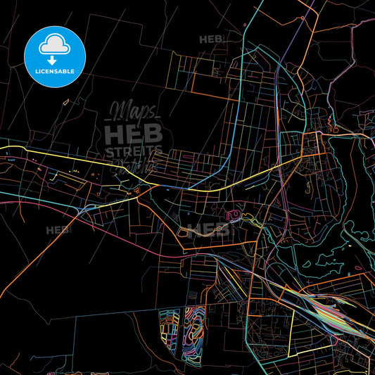 Smila, Cherkasy Oblast, Ukraine, colorful city map on black background