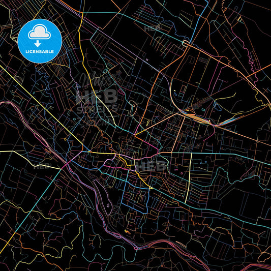 Kolomyia, Ivano-Frankivsk Oblast, Ukraine, colorful city map on black background
