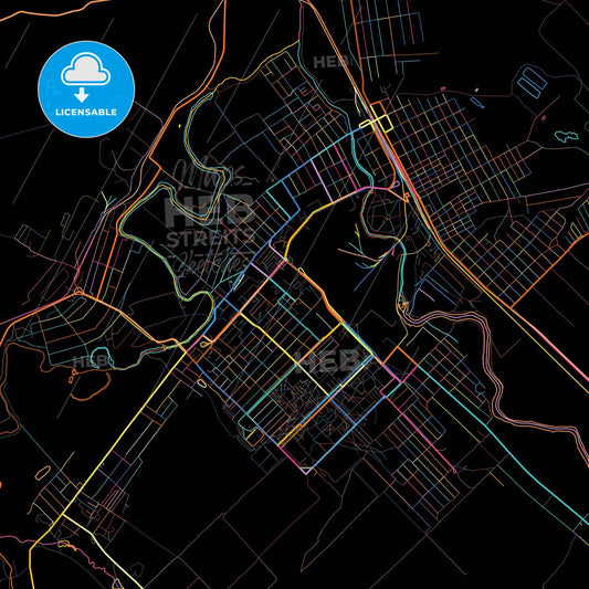 Druzhkivka, Donetsk Oblast, Ukraine, colorful city map on black background